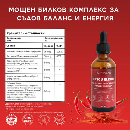 VascuElixir - Билкови капки за ежедневен комфорт, жизненост и добро кръвообращение